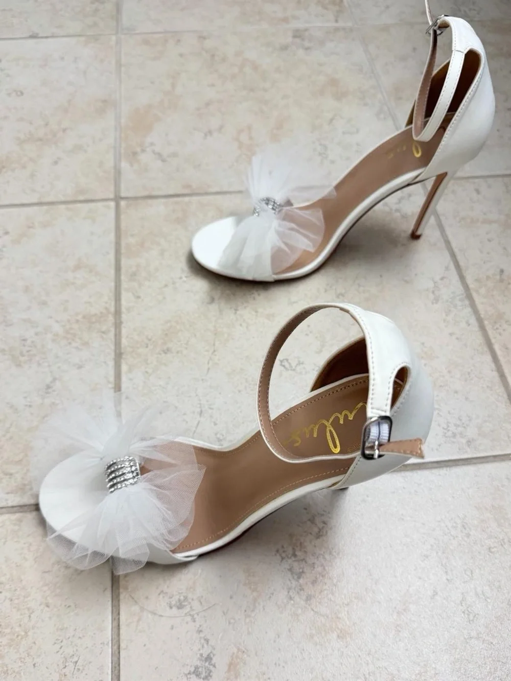 Lulu's White Tulle Flower Ankle-Strap Stiletto Heels
